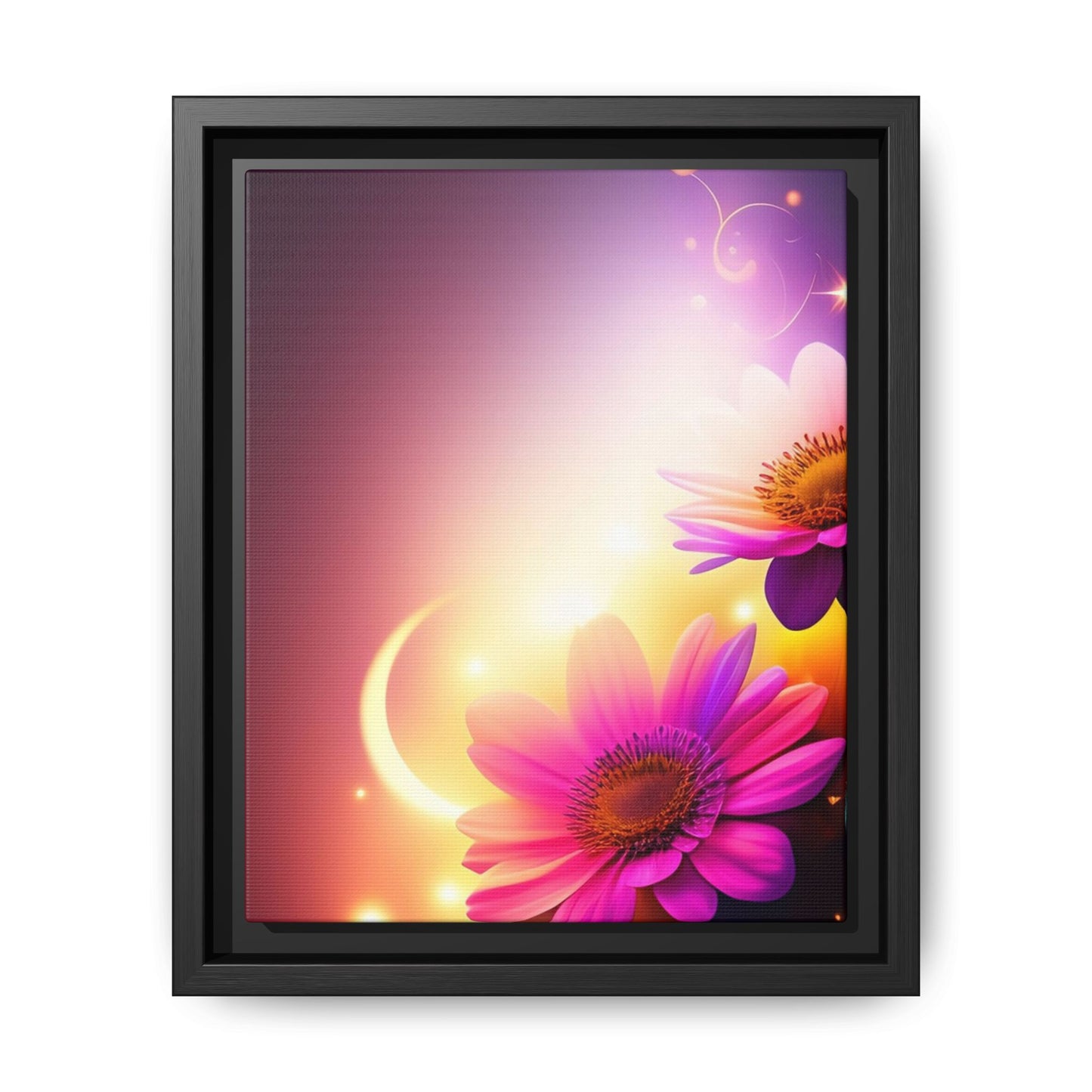 Framed Floral Canvas Art — Pink Daisies Sunset Wall Print