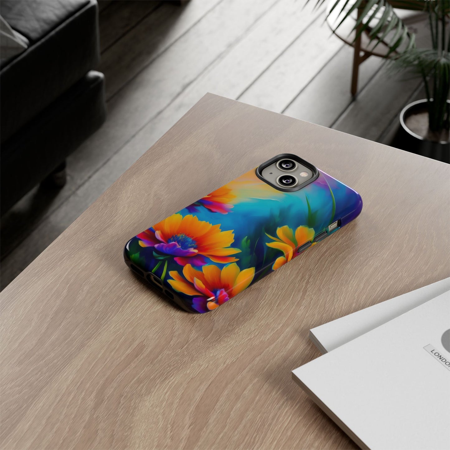 Floral Sunset Tough Phone Case — Vibrant Watercolor Flowers Protective Cover