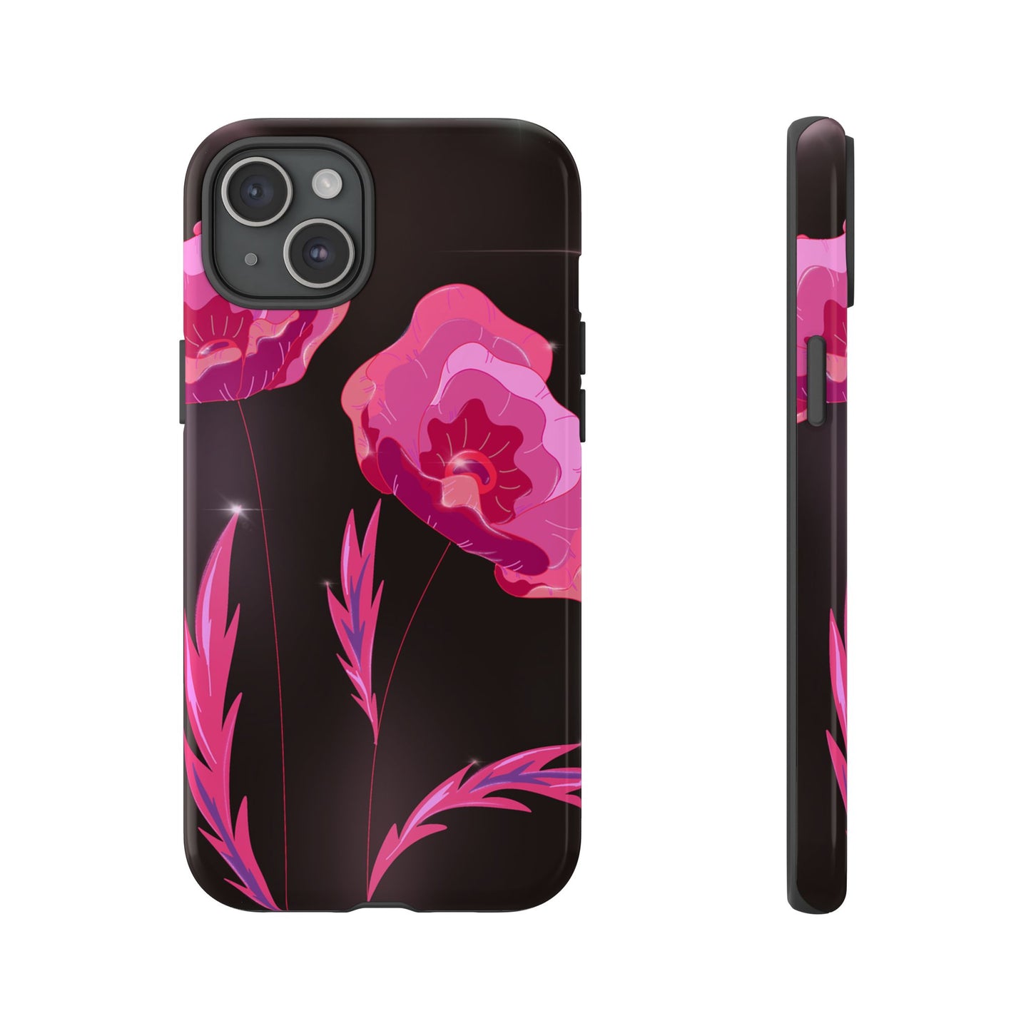 Floral iPhone Case | Tough Cases with Pink Poppy Design, Elegant Flower Phone Cover, Gift for Her, Spring Accessories, Chic Tech