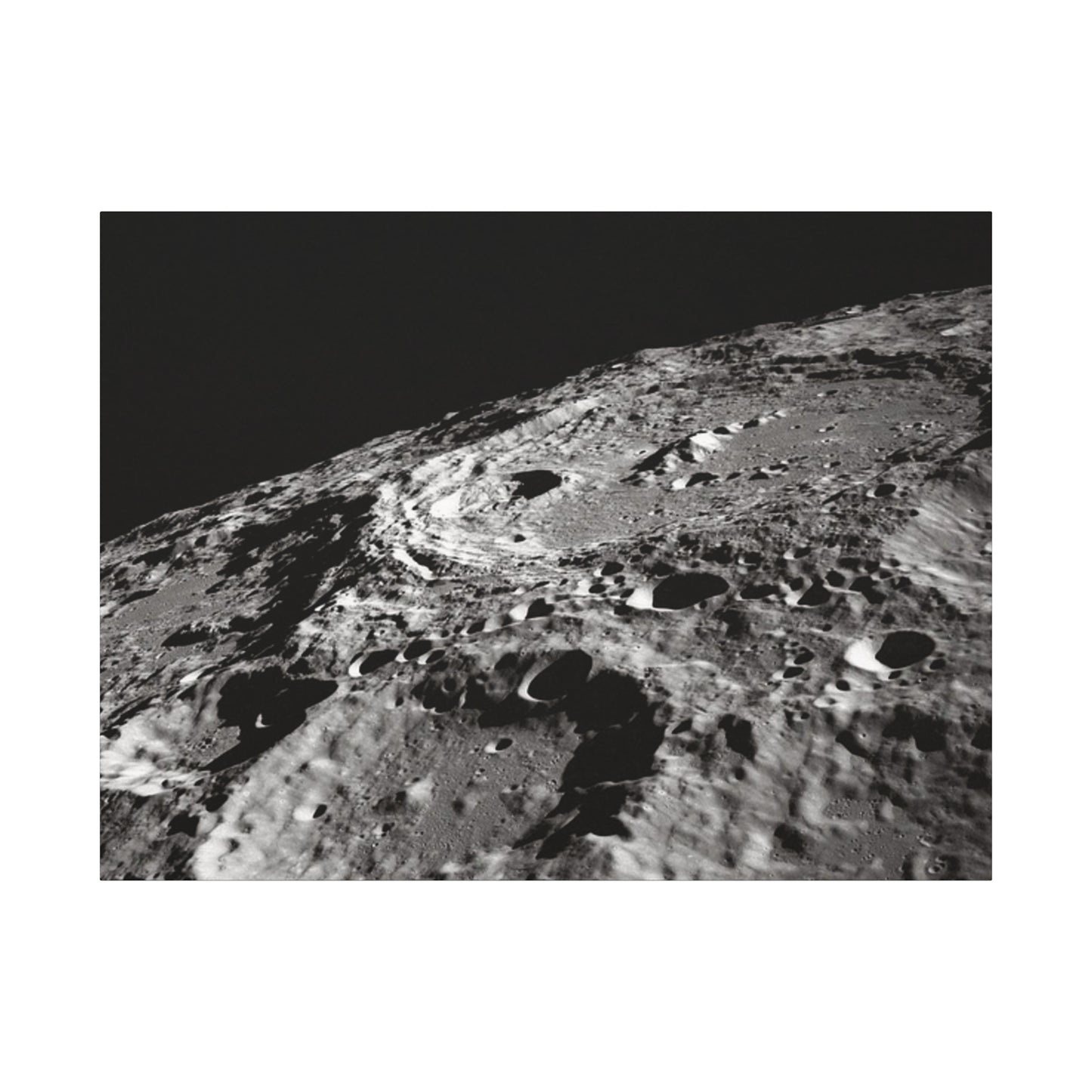 Lunar Surface Matte Canvas Print — Black & White Moon Crater Wall Art
