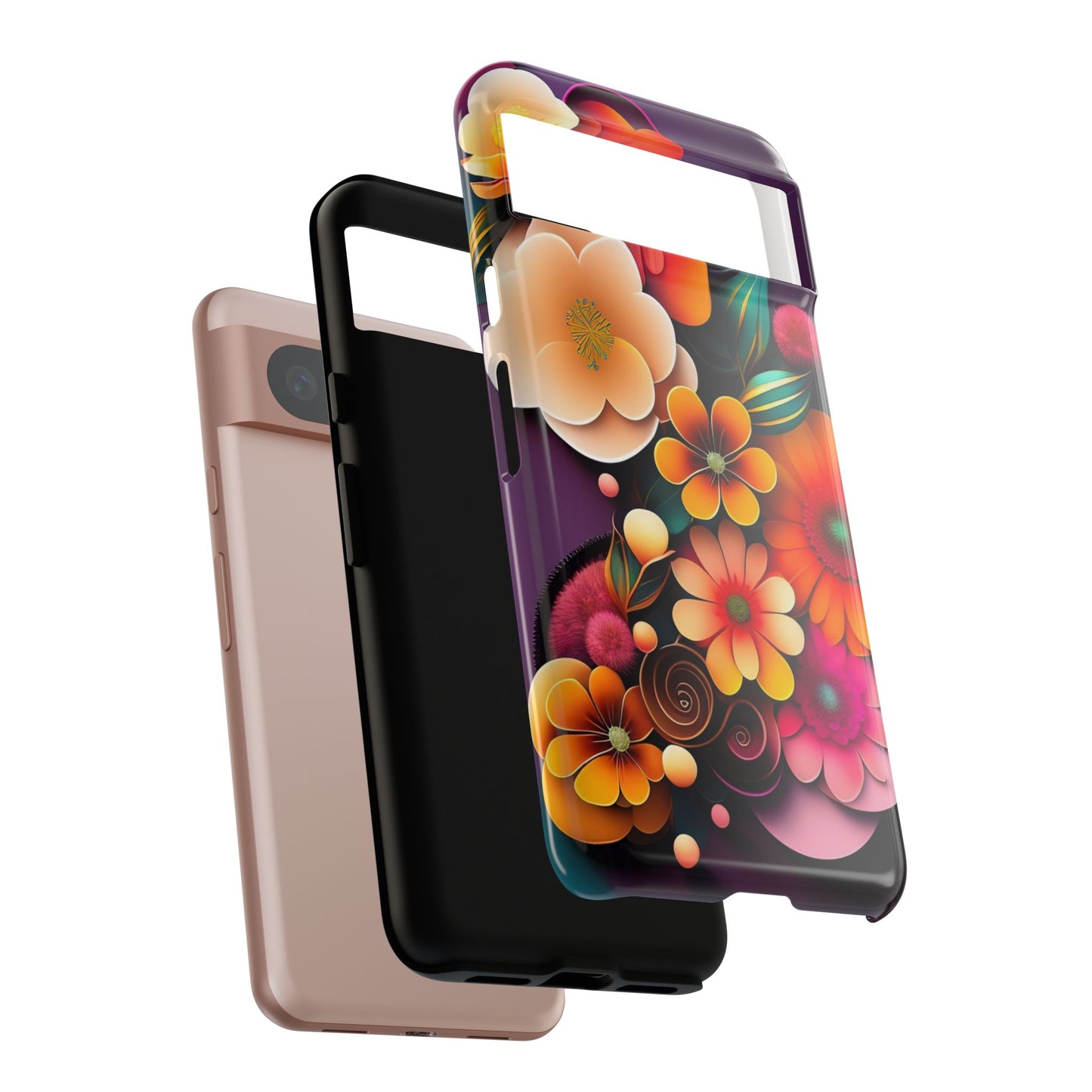 Floral Burst Tough Phone Case — Colorful Retro Flowers Protective Cover