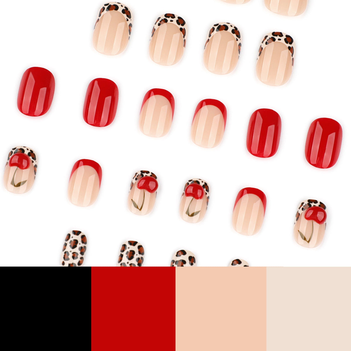 Red Cherry and Leopard Accent Glossy Press-On Nails – Image 4