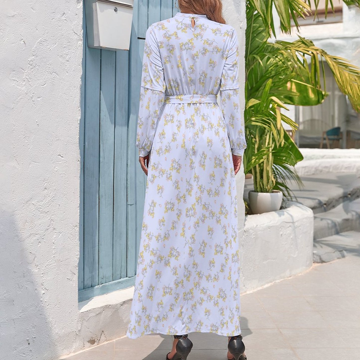 Turtle Neck Long Dress for Women XQ (All-Over Printing)
