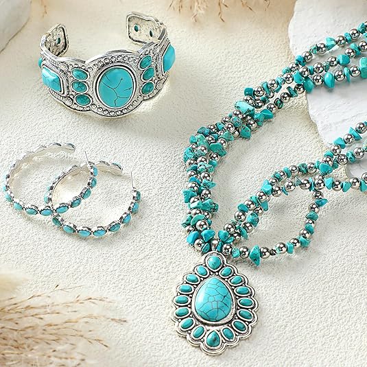 3 Pcs Western Jewelry for Women Bohemian Turquoise Jewelry Set Women Country