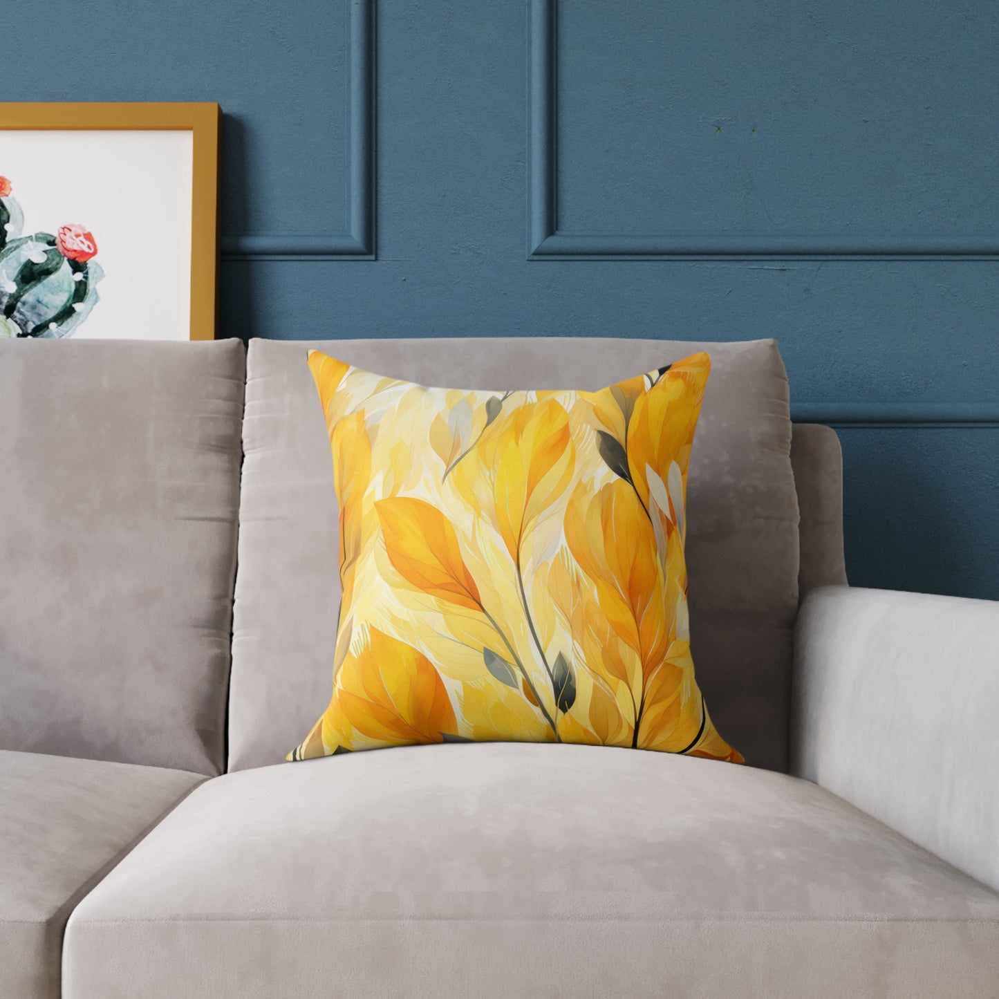 Bright Floral Square Pillow, Home Decor, Gift for Her, Yellow Throw Pillow, Cozy Living Room Accent