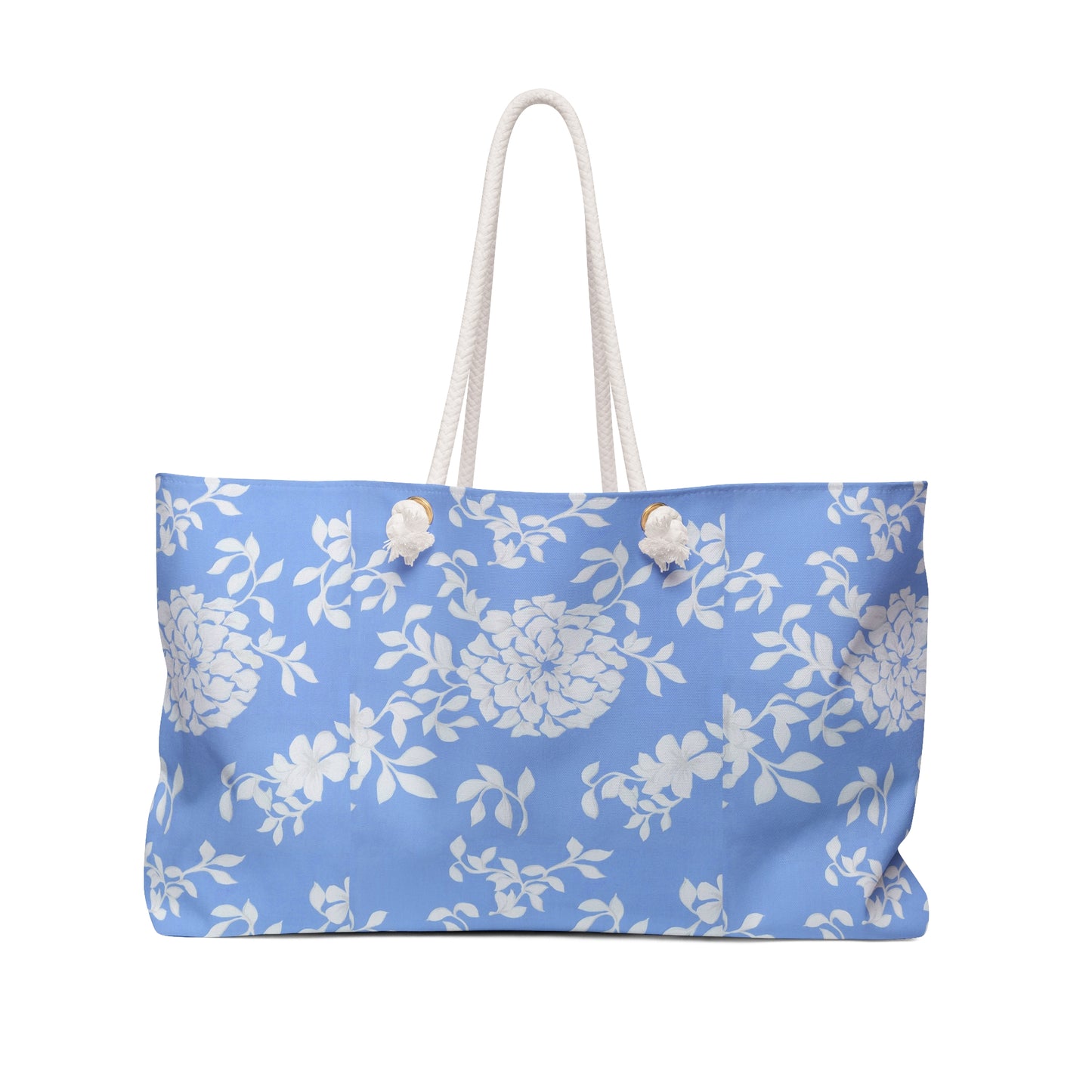 Blue Floral Weekender Bag — Lightweight Travel Tote with White Rope Handles