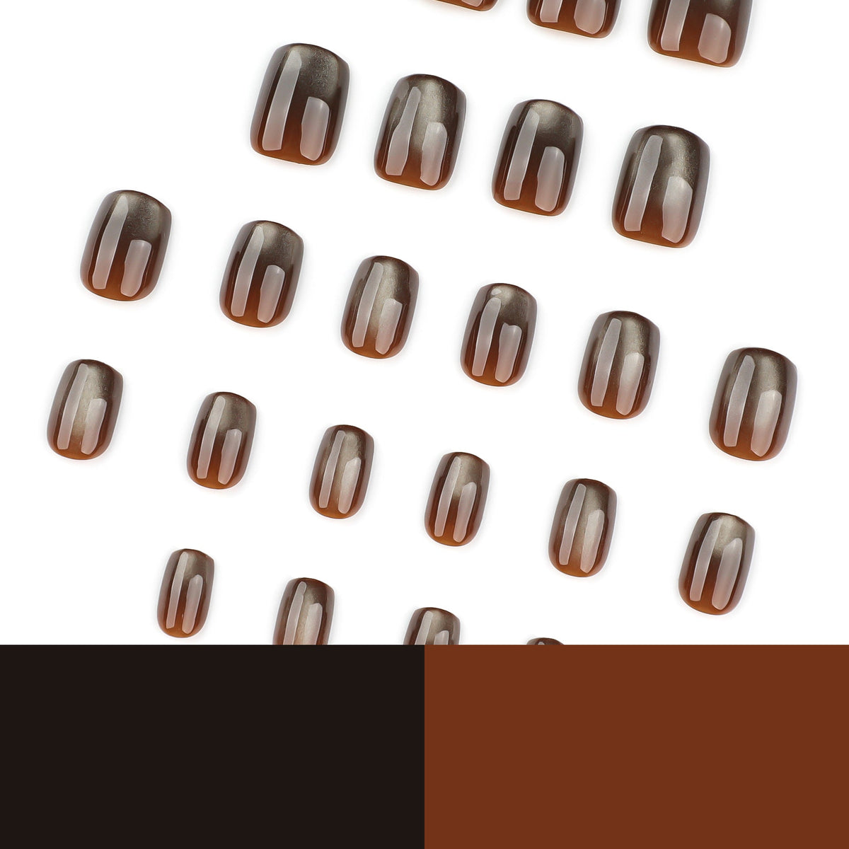 Brown Glow Square Nails with Glossy Metallic Shine – Image 4