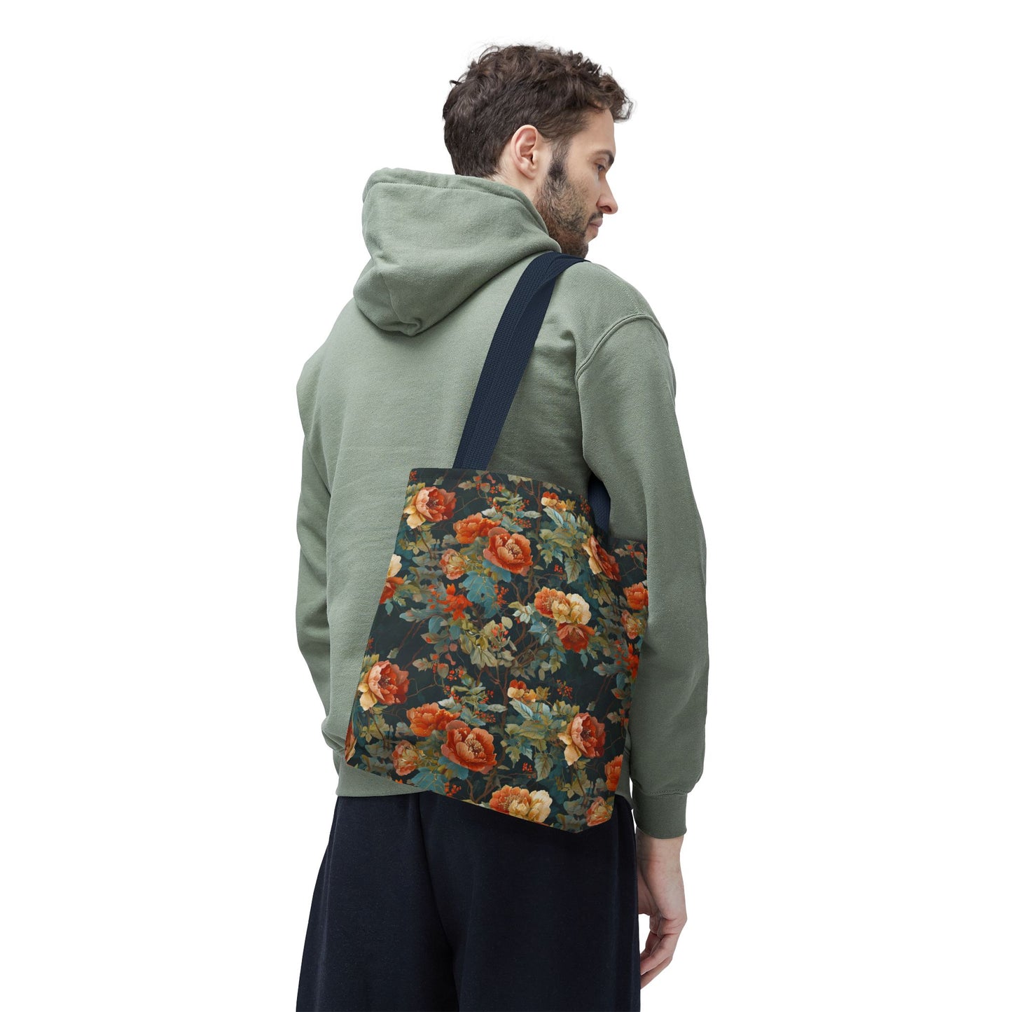Vintage Rose Floral Tote Bag – Dark Botanical All-Over Print