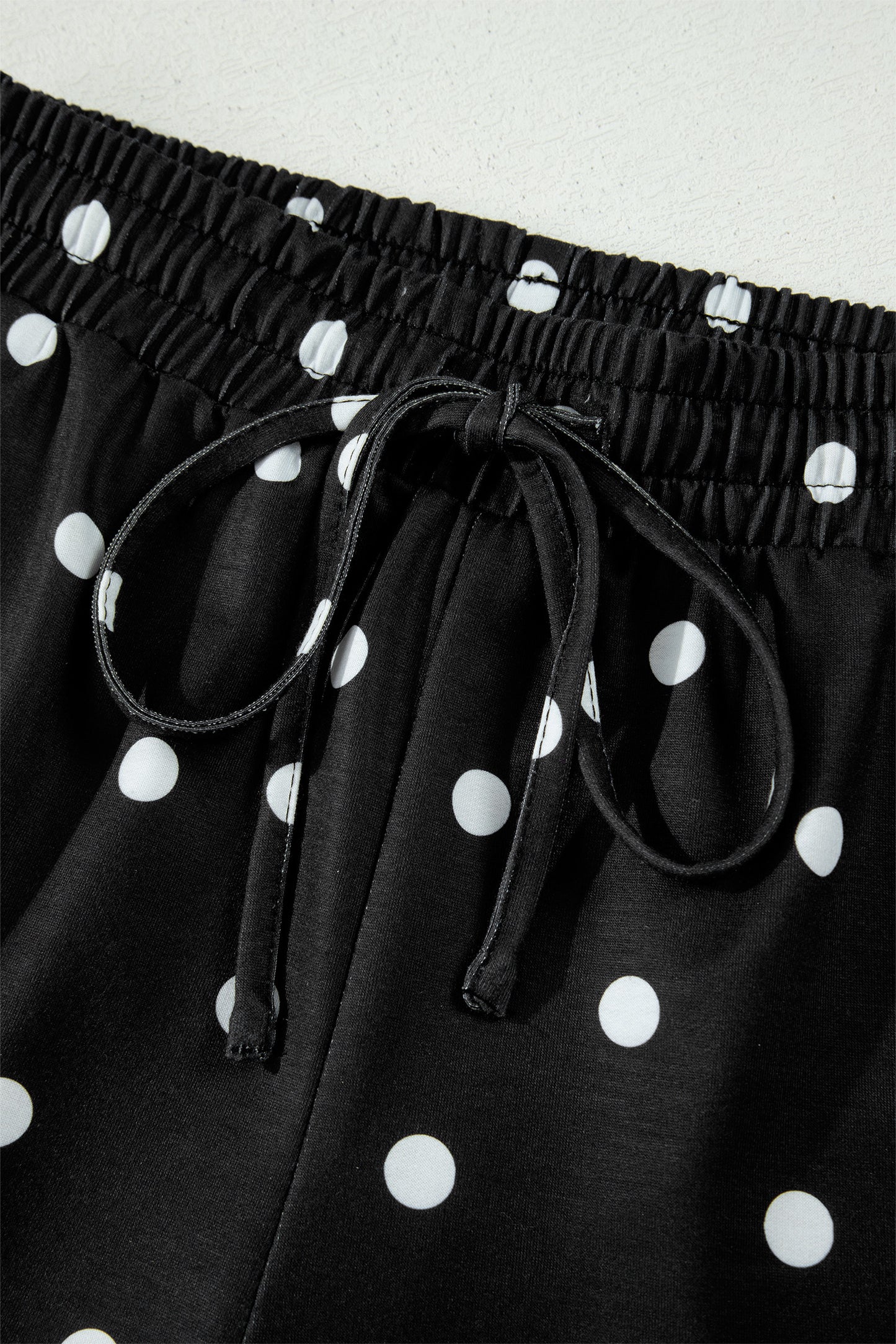 Black Exposed Seam Detail Polka Dot Loose Tee Drawstring Shorts Set