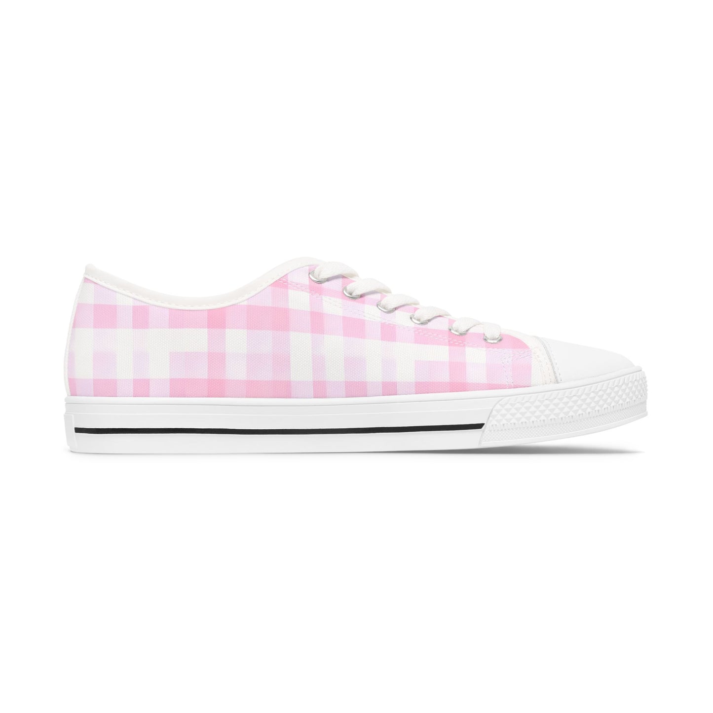 Pink Gingham Low Top Sneakers - Women's Casual Canvas Shoes