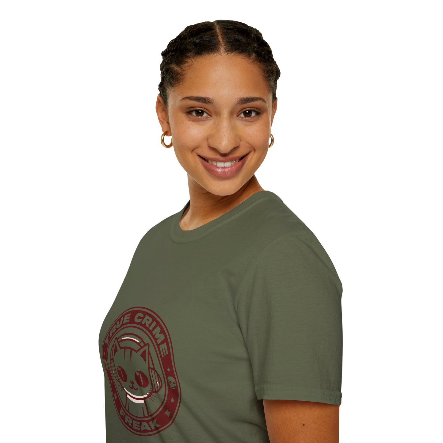 True Crime Freak Cat T-Shirt – Cute Kitty Badge Tee for True Crime Fans