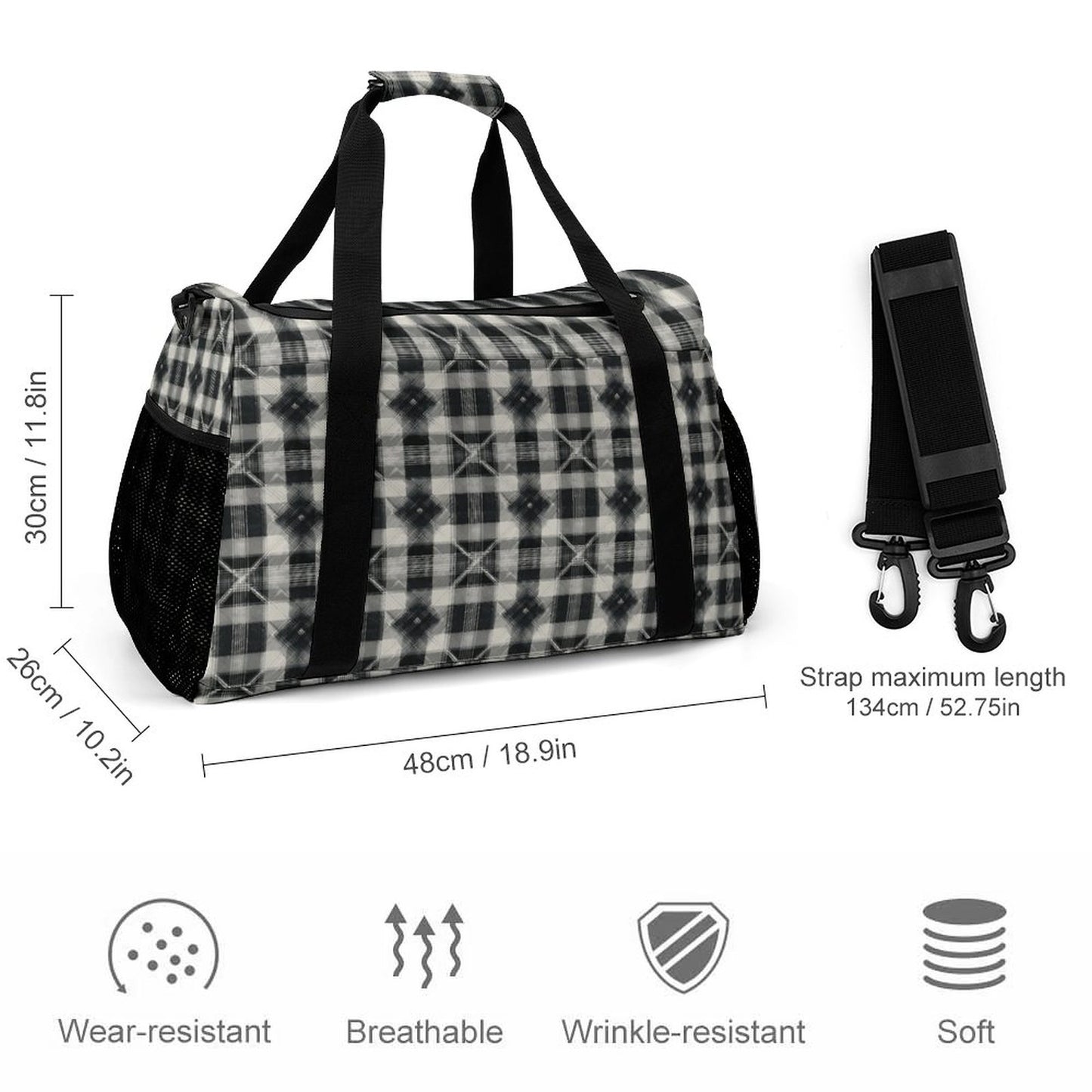 Travel Duffel Bag - Black and White