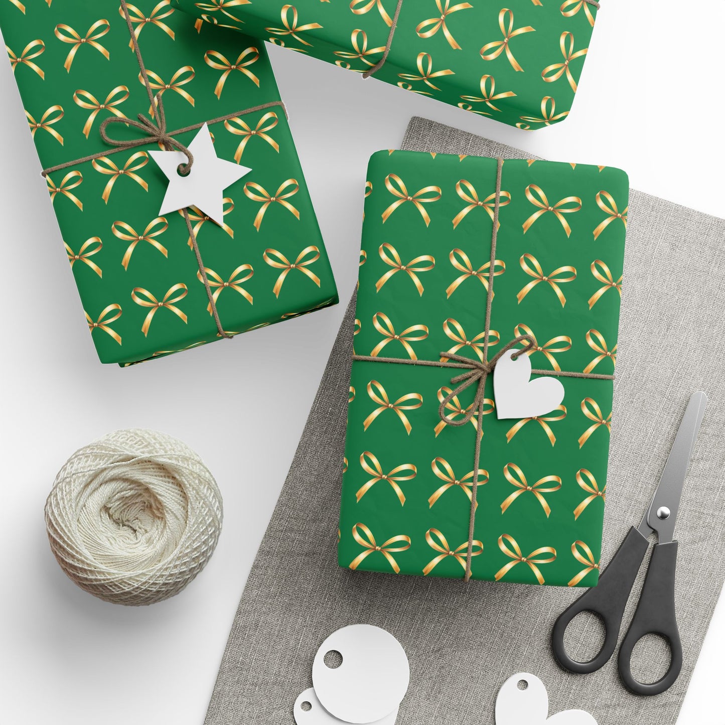 Green Wrapping Paper Roll — Gold Bow Pattern