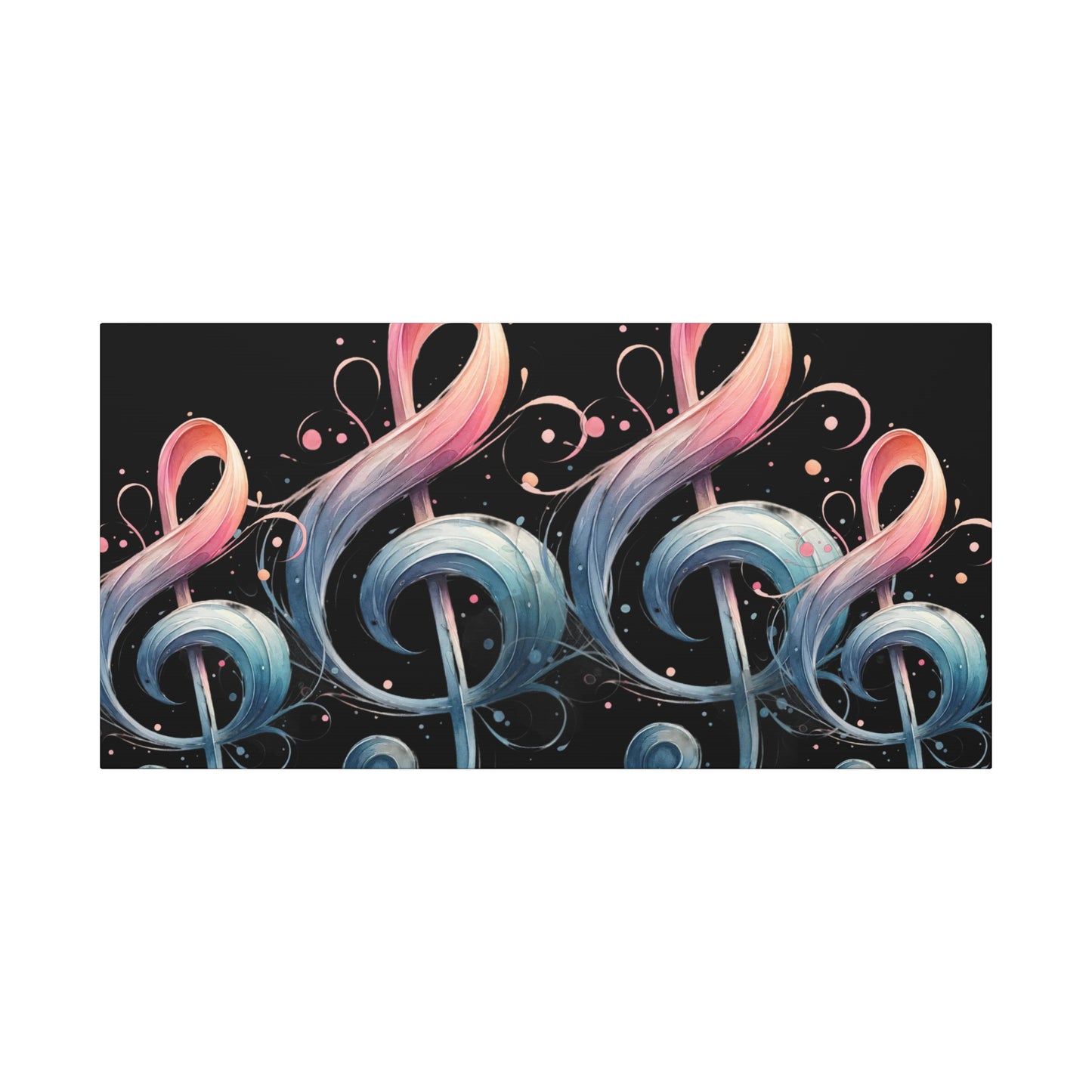 Musical Treble Clef Canvas Wall Art — Pastel Ribbon Notes on Black