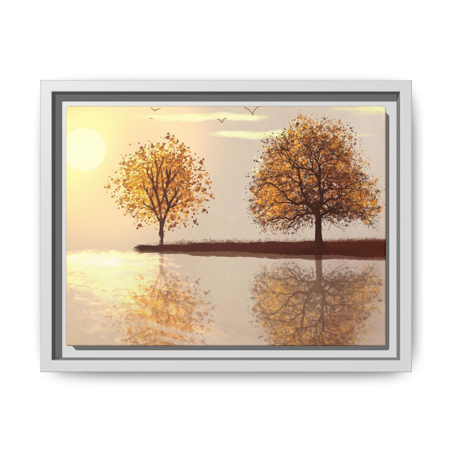 Framed Matte Canvas Wall Art — Golden Autumn Trees Reflection