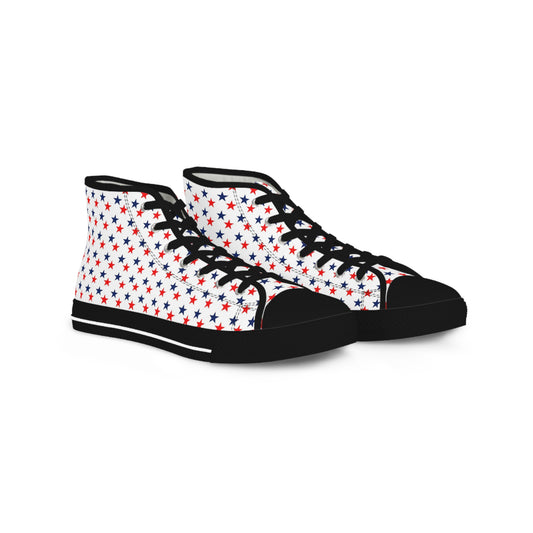 Patriotic Star-Printed High Top Sneakers for Men, Trendy Canvas Sneakers, Casual Footwear, Summer Style, 4th of July Shoes, Gift for Him