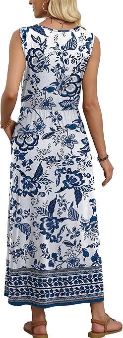 WIHOLL Summer Dresses for Women 2026 Maxi Dresses Long Flowy A Line Sleeveless Sundresses with Pockets
