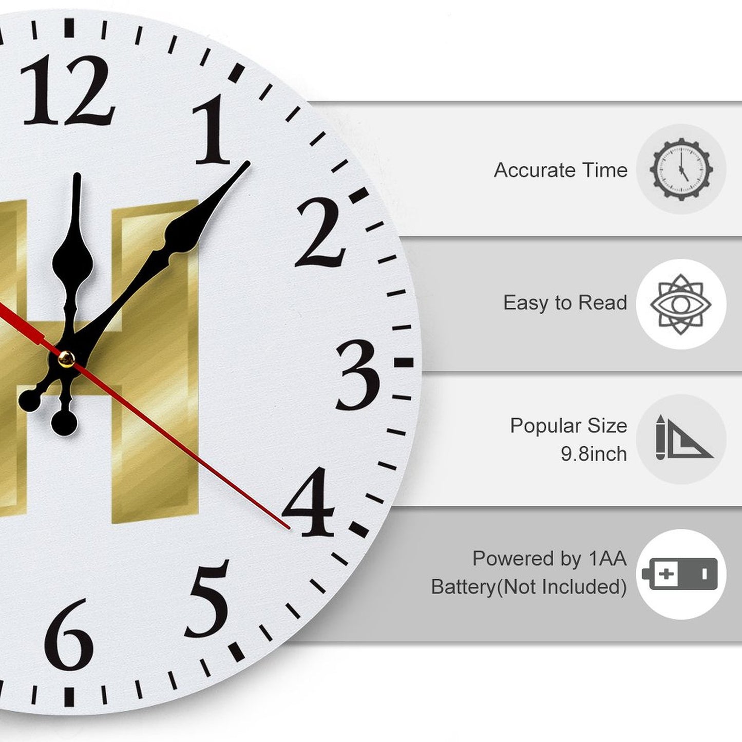 Modern Wooden Wall Clock - Letter H