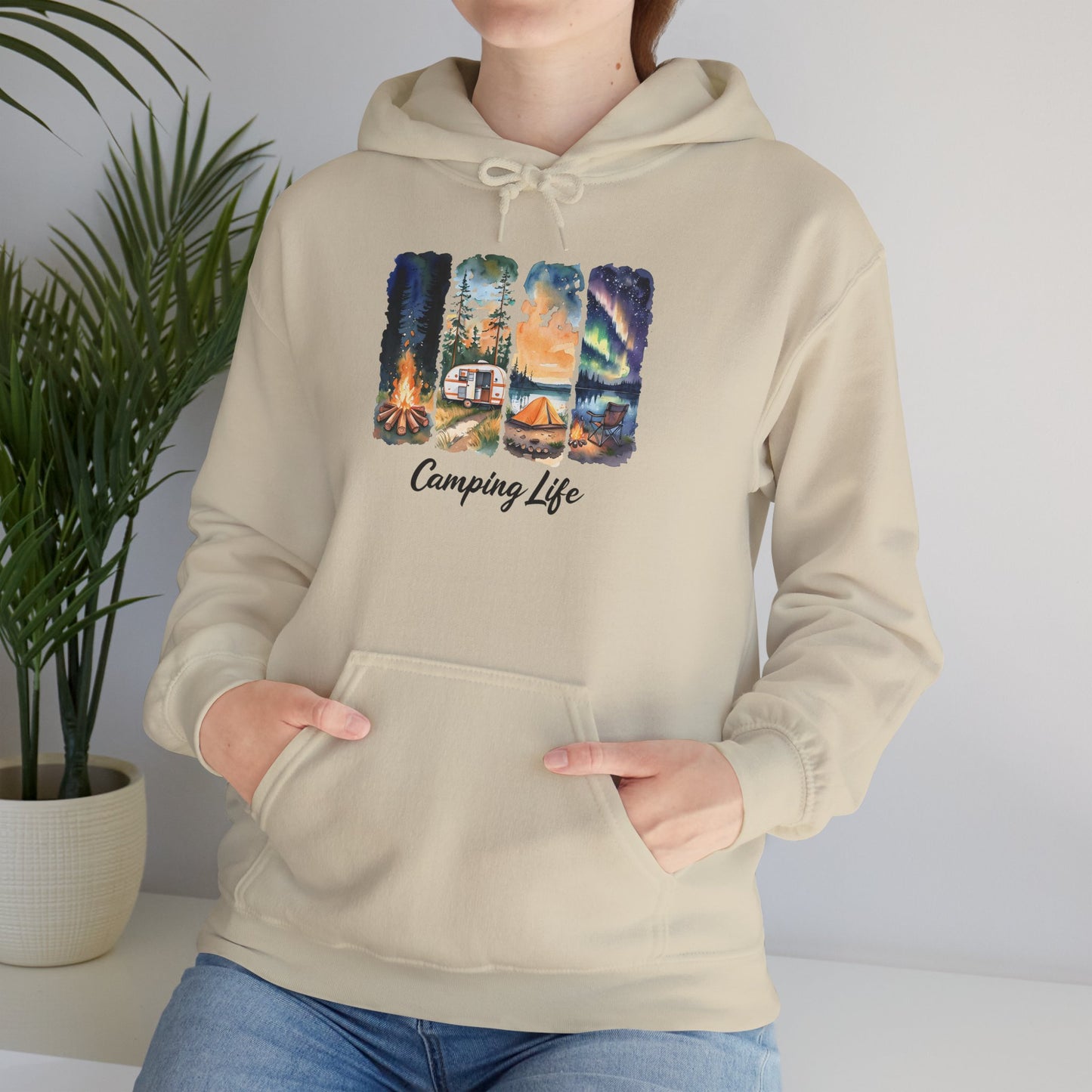 Camping Life Hoodie – Outdoor Illustrated Campsite Scenes