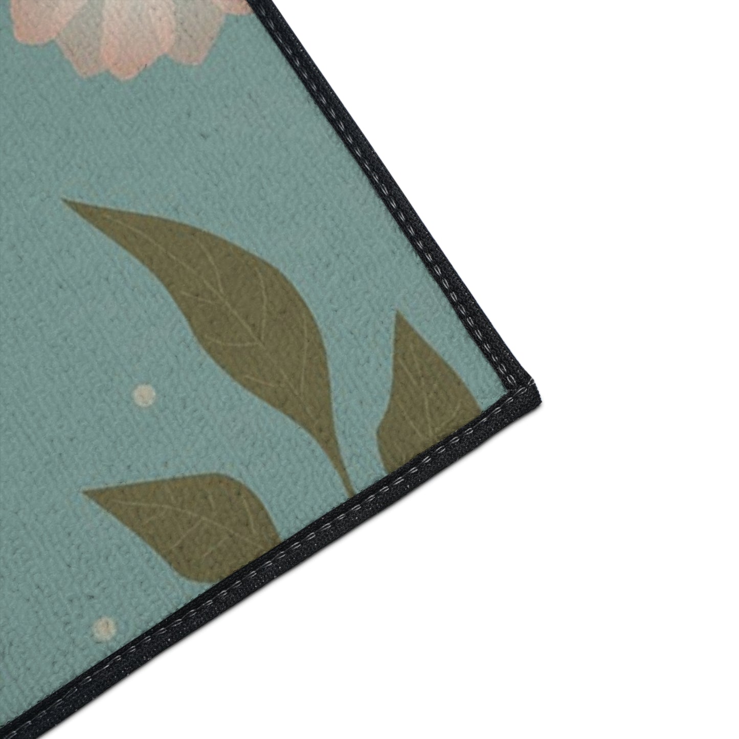Floral Heavy-Duty Floor Mat — Teal Pastel Blossom Rug for Entryway & Kitchen