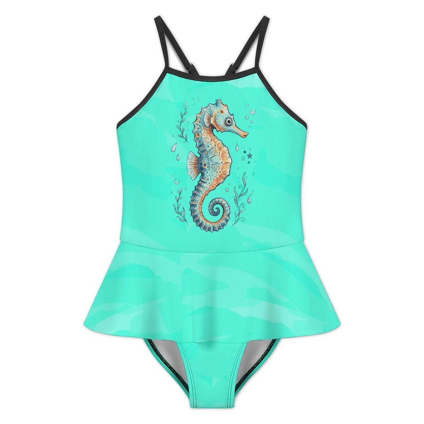 Girls One Piece Ruffle Strap Swimsuit - Seahorse