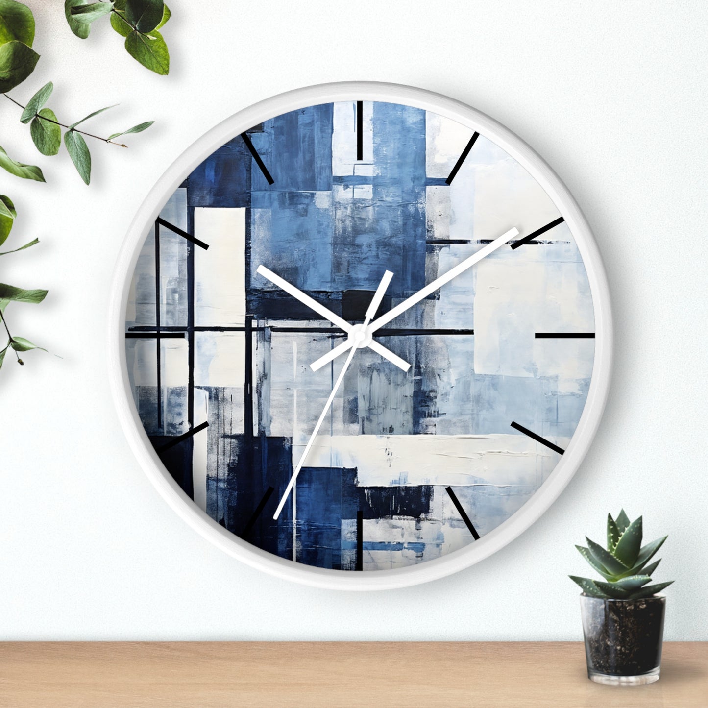 Abstract Blue Geometric Wall Clock — Modern Minimalist Home Decor