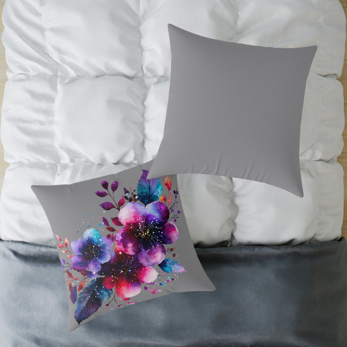Floral Galaxy Pillow — Vibrant Watercolor Flower Square Pillow