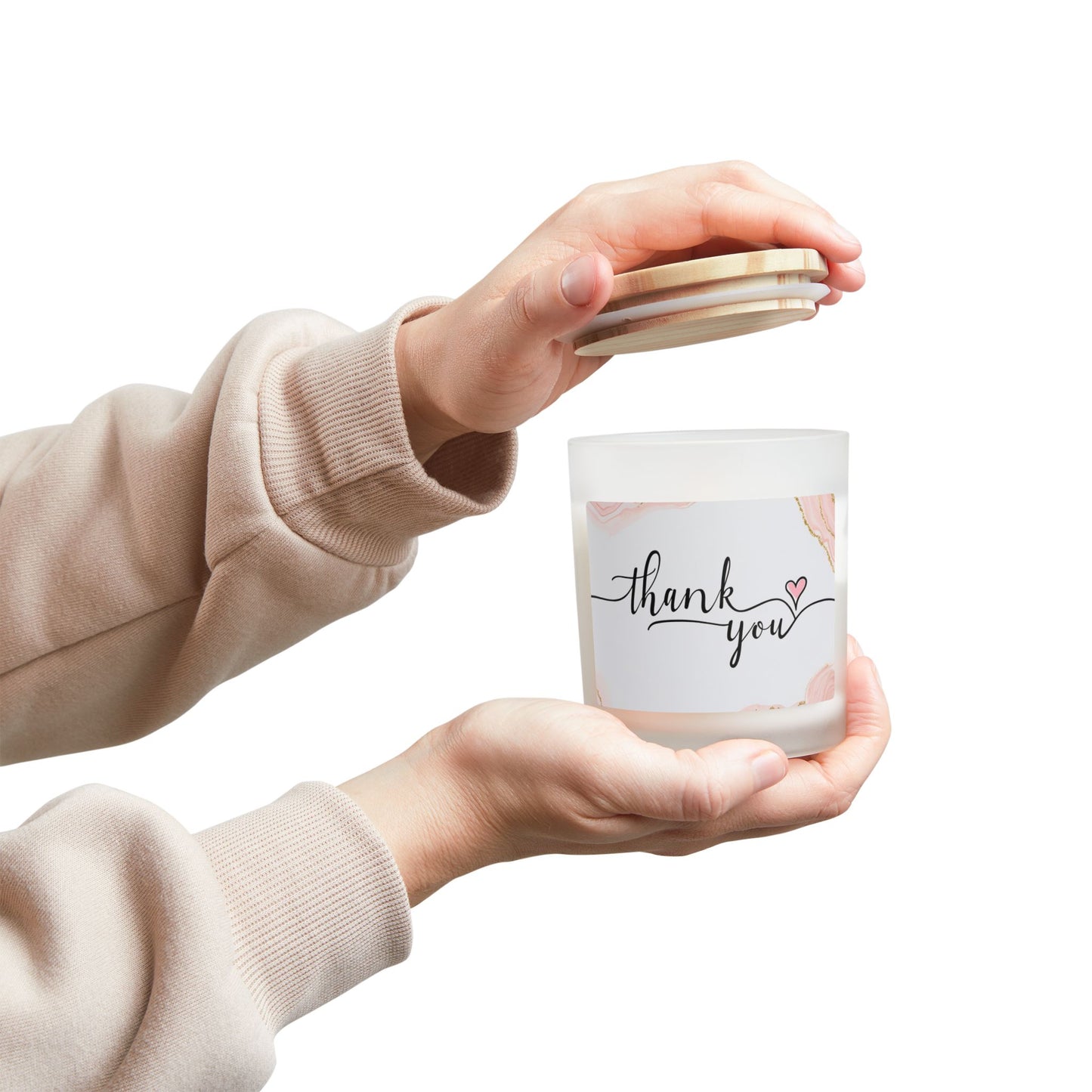 Thank You Frosted Glass Candle – 11oz Scented Gift Candle with Heart Accent