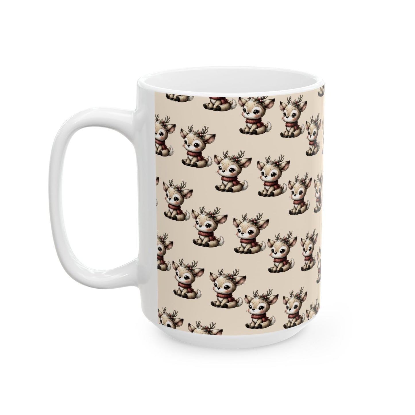 Cute Reindeer Pattern Ceramic Mug – Christmas Holiday Coffee Cup (11oz, 15oz)