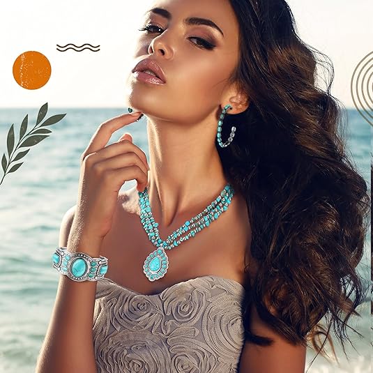 3 Pcs Western Jewelry for Women Bohemian Turquoise Jewelry Set Women Country