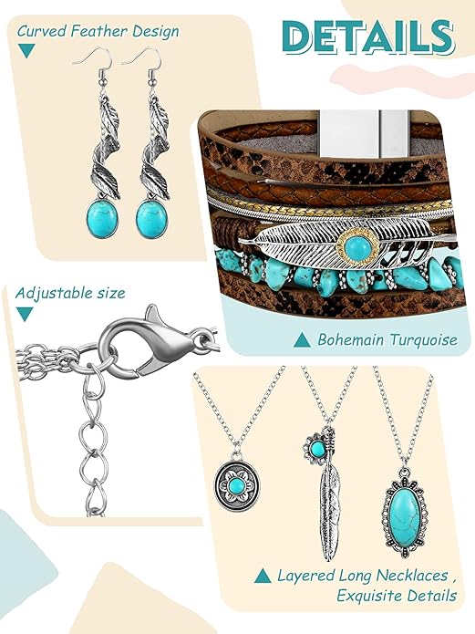 3 Pcs Western Jewelry for Women Bohemian Turquoise Jewelry Set Women Country