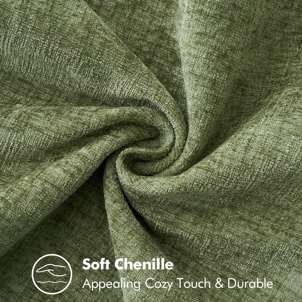 2 Pk - Sage Green Farmhouse Decorative Pillows with inserts Stitched Edge Soft Chenille Solid Dyed Summer