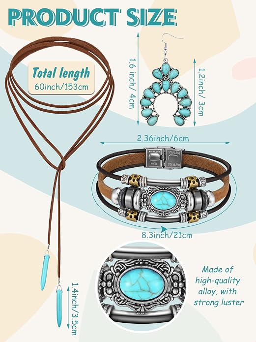 3 Pcs Western Jewelry for Women Bohemian Turquoise Jewelry Set Women Country