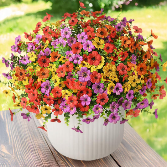 Artificial Flowers Faux Plants Outdoor Fake Flowers Spring Decor,12 Bundles Realistic Plastic Plant Colorful Daisy UV Resistant