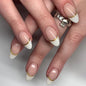hot-selling simple French white edge press on nails short almond press on nails piece golden curve nail art fake nail