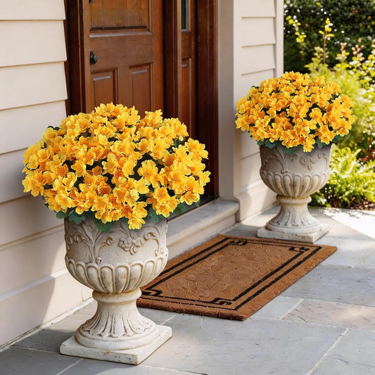 Juxdp 8 Bundles Artificial Camellia for Front Door Outside - Faux UV Resistant Real Looking Camellia Flowers Fake Silk Bouquets Plants for Garden Window