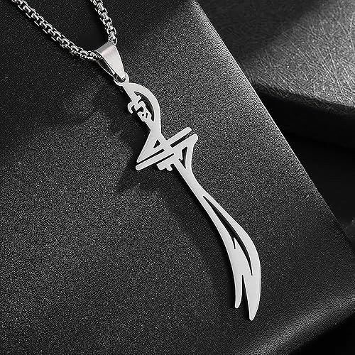 Classic Stainless Steel Islamic Muslim Zulfikar Imam Ali Sword Pendant Necklace for Men Women Fashion Lucky Religious Jewelry