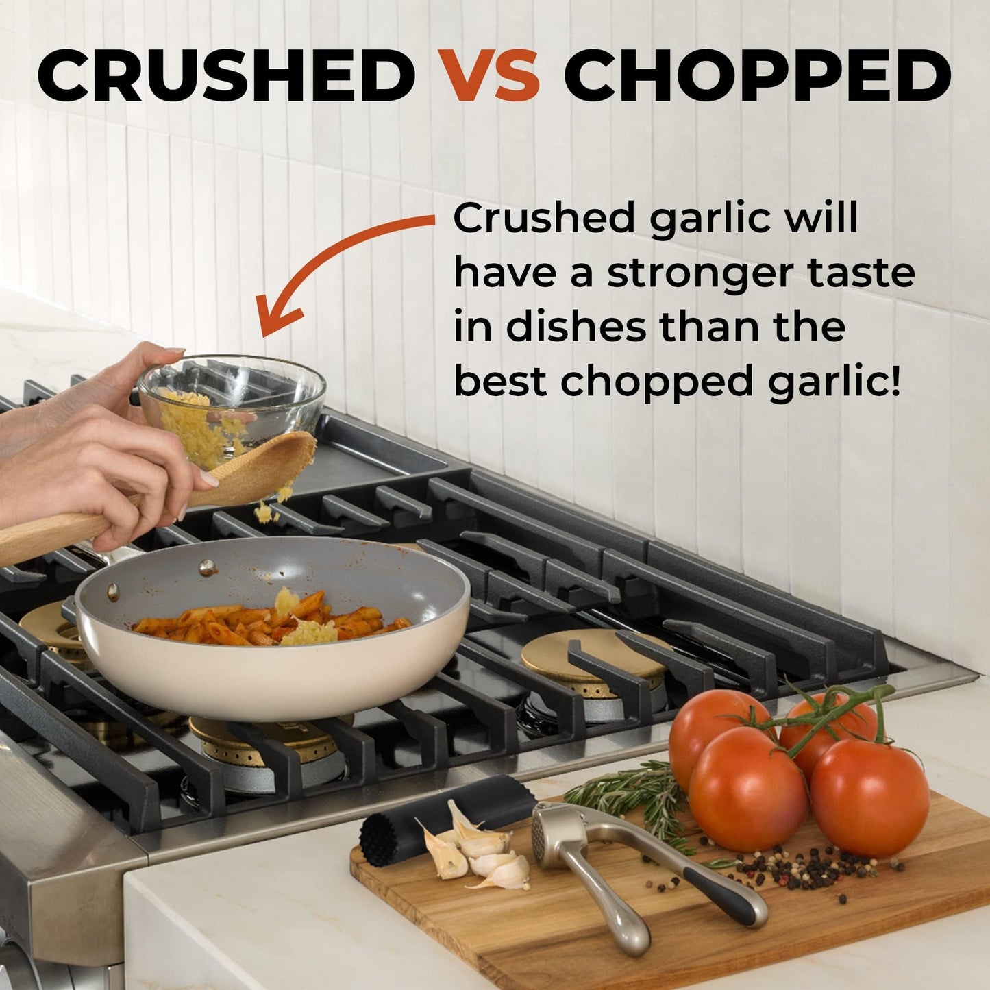 Zulay Kitchen Premium Garlic Press Set - Rust Proof Professional Garlic Mincer Tool - Easy-Squeeze, Easy-Clean with Soft, Ergonomic Handle - Silicone Garlic Peeler & Brush (Silver)