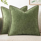 2 Pk - Sage Green Farmhouse Decorative Pillows with inserts Stitched Edge Soft Chenille Solid Dyed Summer