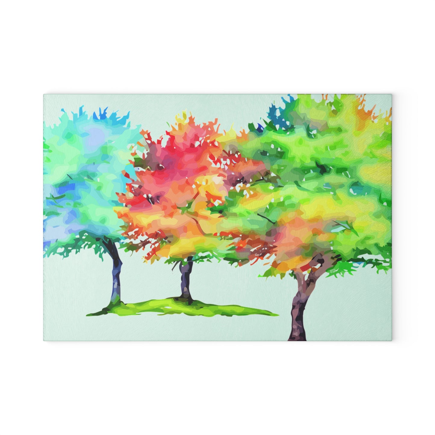 Glass Cutting Board — Colorful Watercolor Trees Kitchen Cutting Board