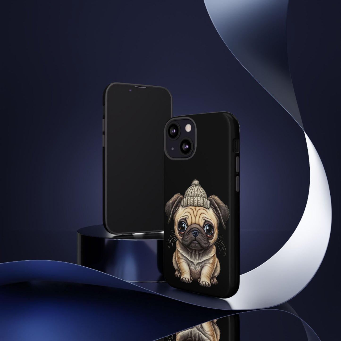 Pug Phone Case – Cute Pug Puppy Illustration on Black Tough Case