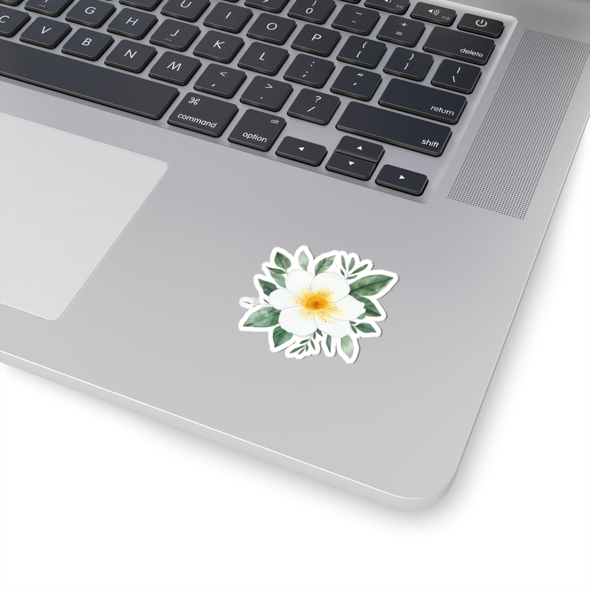 White Gardenia Floral Sticker — Watercolor Kiss-Cut Laptop Decal