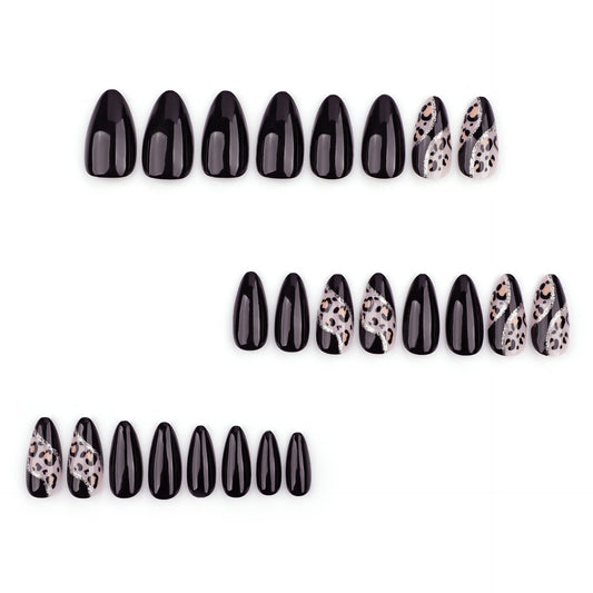 Autumn and winter leopard print splicing wearing armor simple black solid color autumn manicure fake nails fake – Image 2
