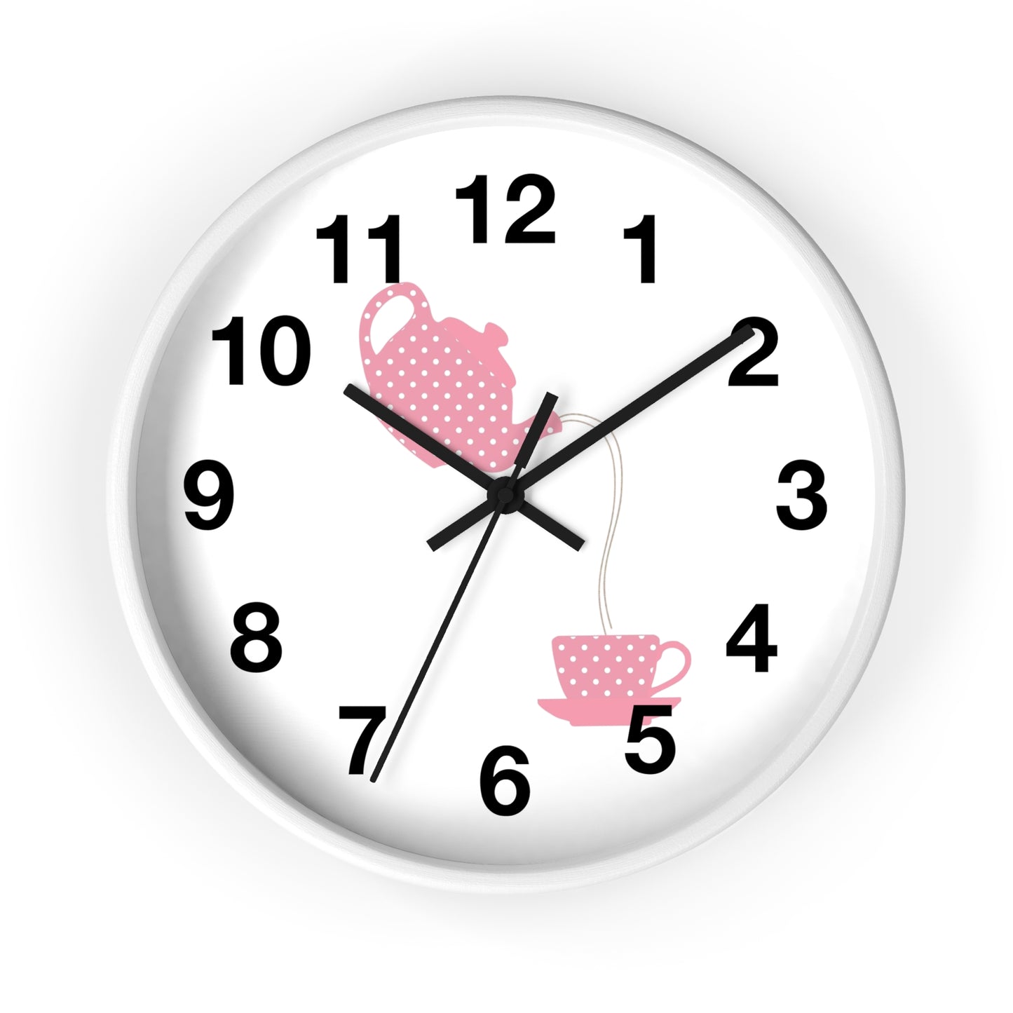 Charming Teapot Wall Clock, Home Decor, Kitchen Gift, Cute Coffee Time, Tea Lover's Gift, Pink Polka Dot Design