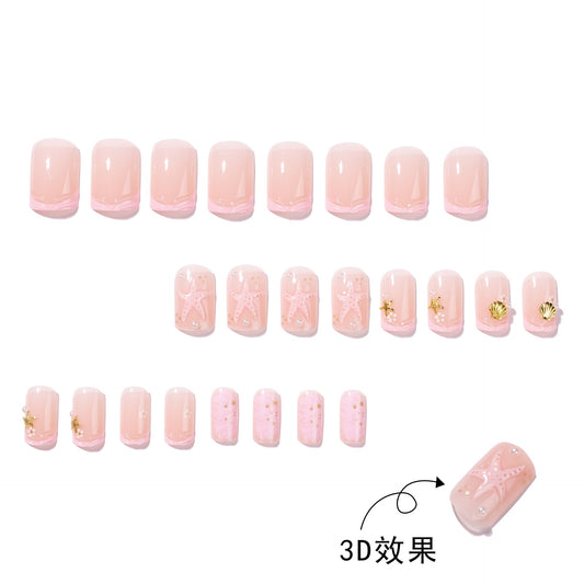 365nails: "Pink Beach Starfish Square" – French Tip Press-on Nails – Image 2