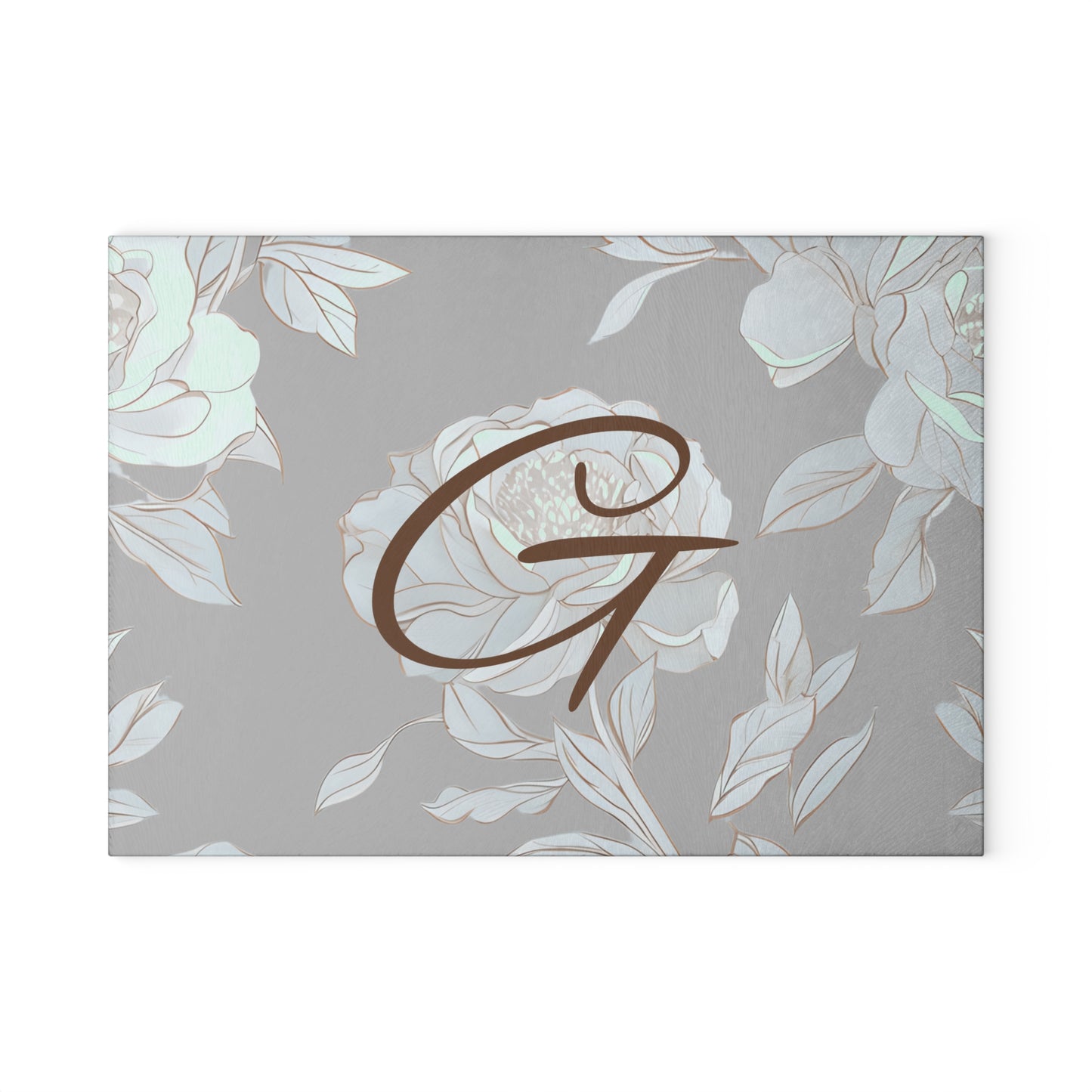 Personalized Floral Glass Cutting Board Letter G