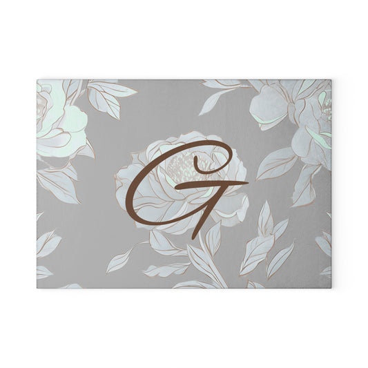 Personalized Floral Glass Cutting Board Letter G