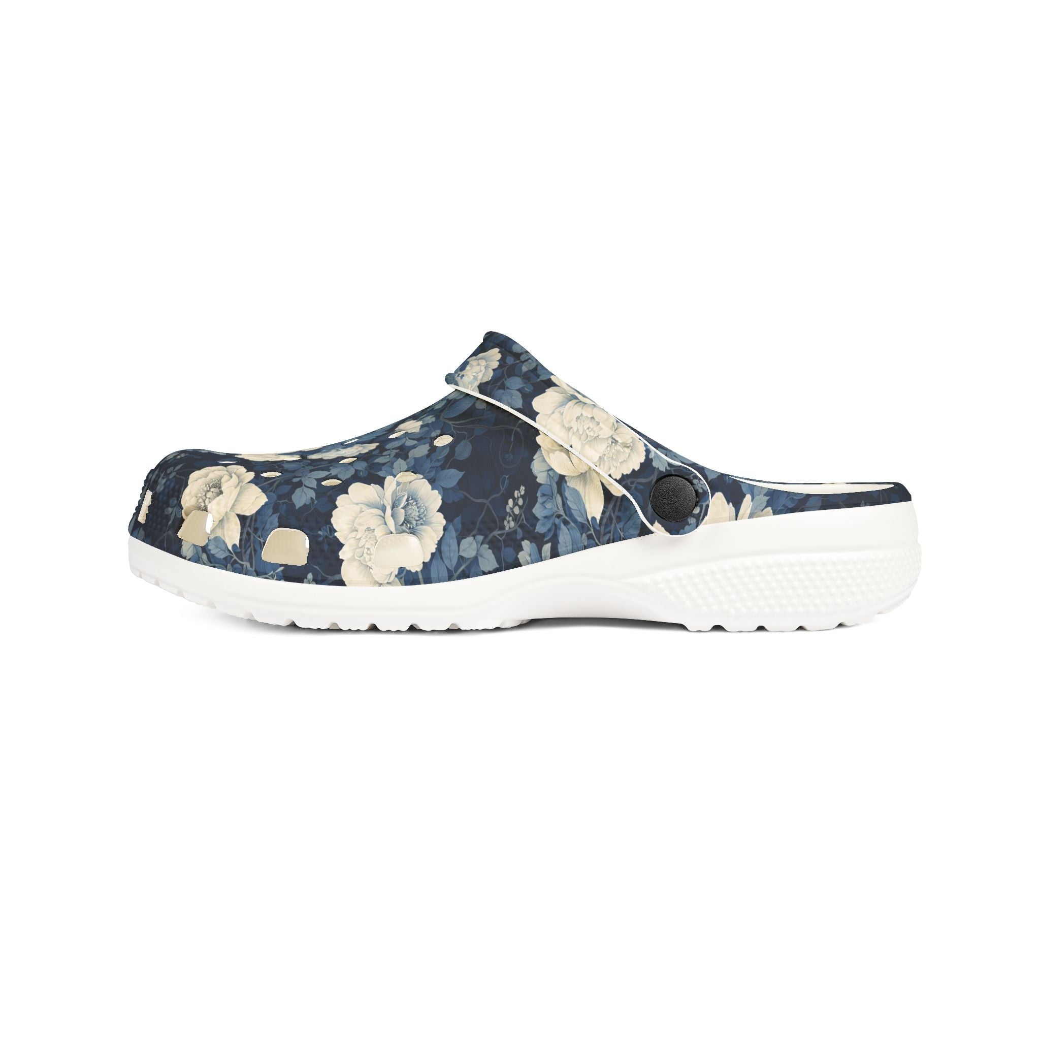 Floral Clogs - Vintage Blue Rose Slip-On Shoes