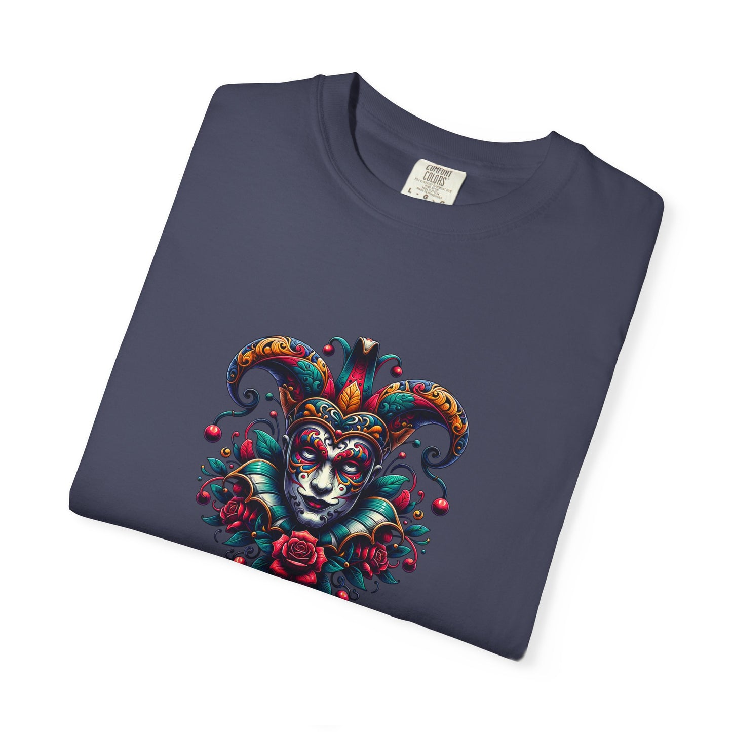 Vibrant Graphic Unisex T-Shirt with Floral Mask Design, Casual Wear, Festival Outfit, Gift for Friends, Unique Fashion Statement