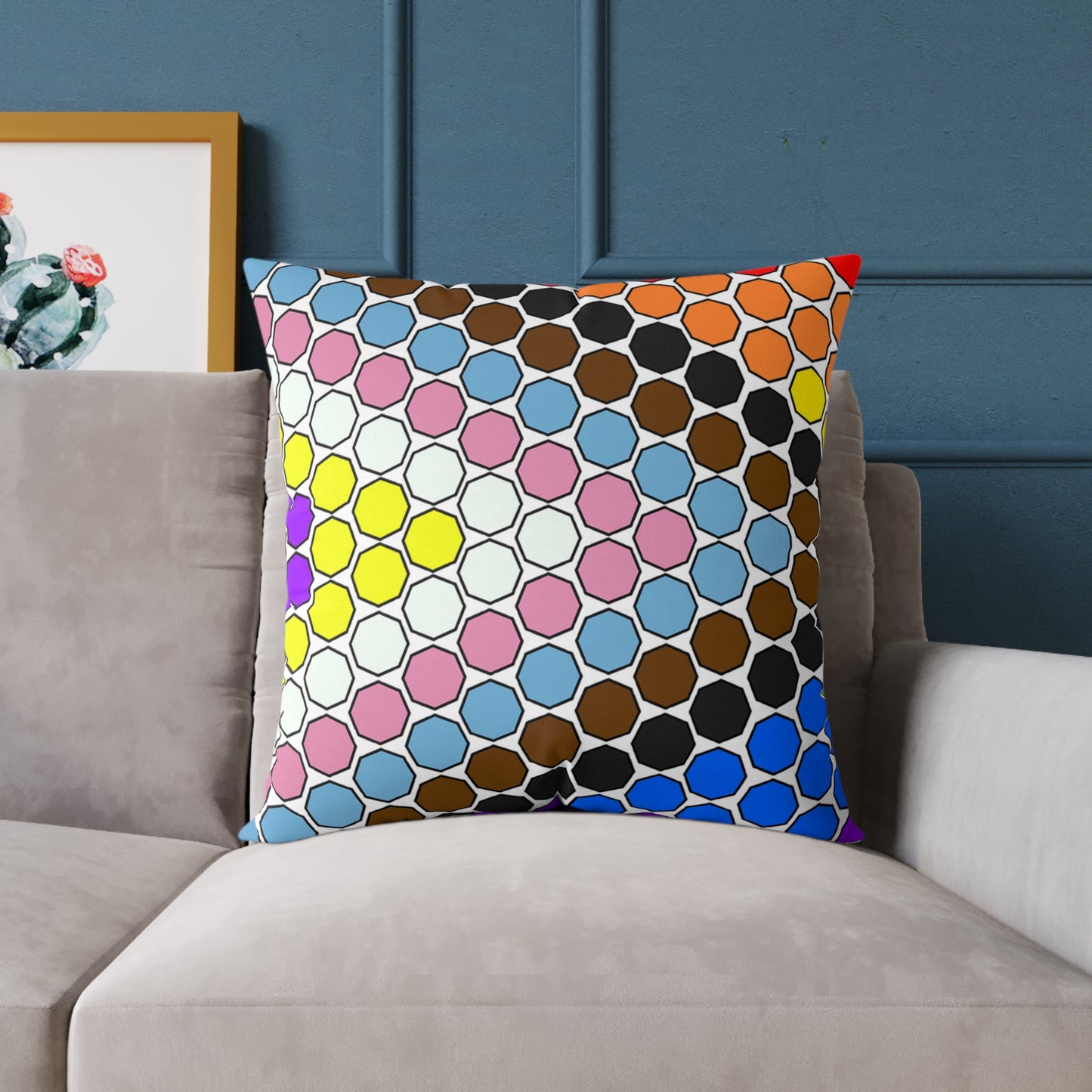 Geometric Mosaic Square Pillow — Colorful Hexagon Pattern Throw Cushion